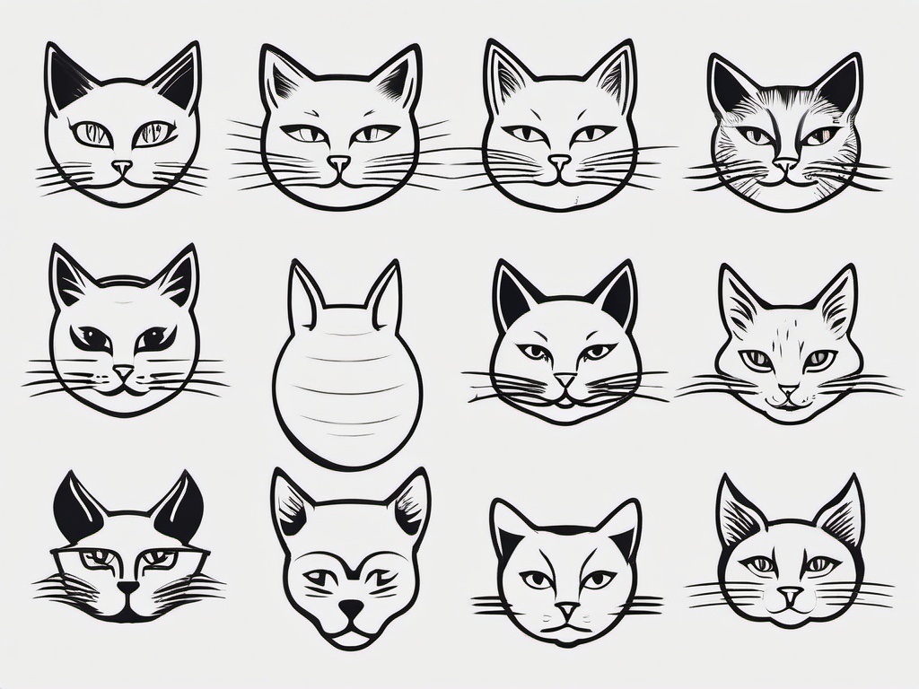 Bad Cat Tattoos - Collection of tattoos featuring mischievous or naughty cat designs.  minimal color tattoo, white background