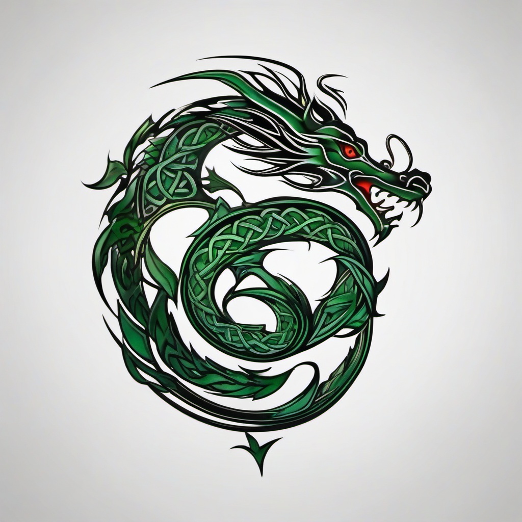 gaelic celtic dragon tattoo  simple color tattoo,minimal,white background