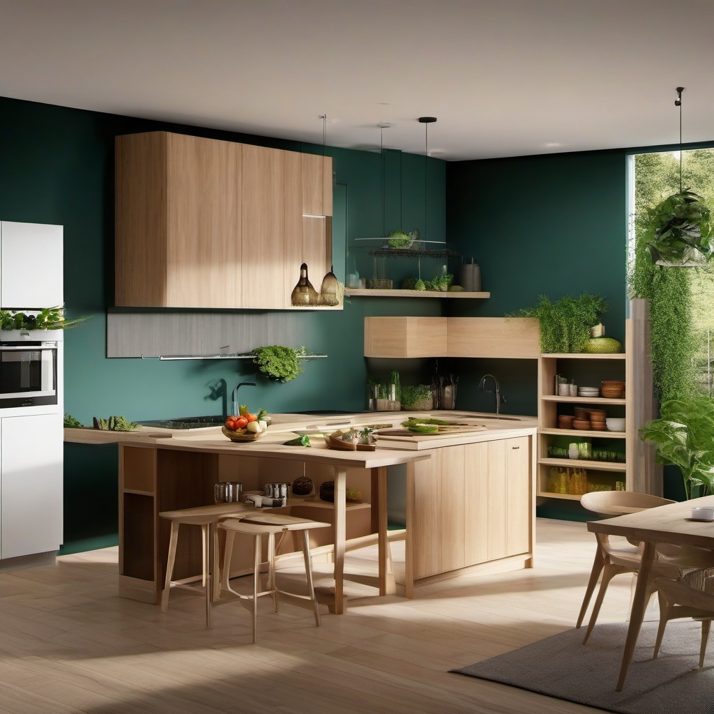 Eco-Friendly Kitchen - Design an eco-friendly kitchen with sustainable and natural elements. , kitchen layout design ideas, multicoloured, photo realistic, hyper detail, high resolution,