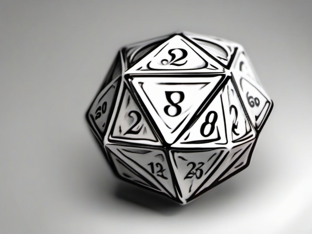 D20 Dice Tattoo-Creative and stylish tattoo featuring a 20-sided dice, perfect for fans of tabletop gaming and role-playing games.  simple color tattoo,white background