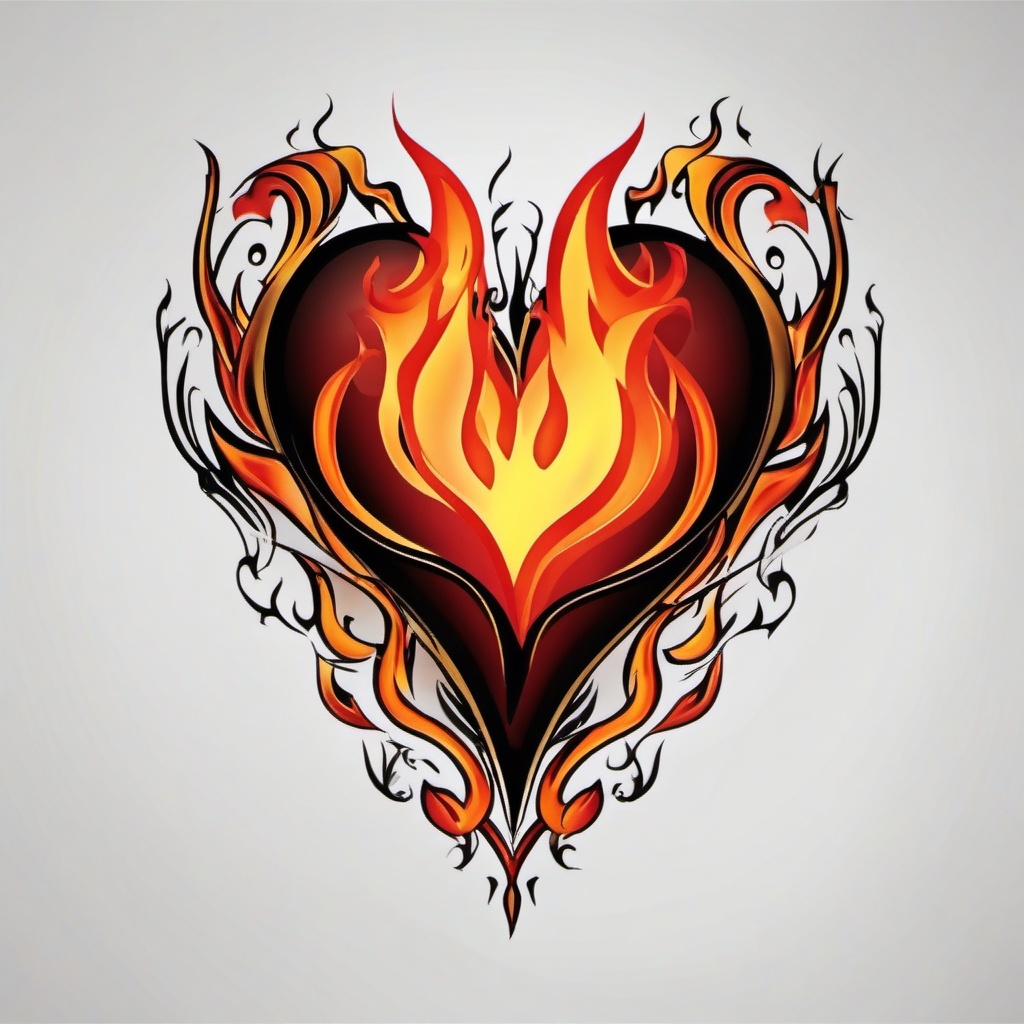 heart tattoo with flames  simple color tattoo,white background