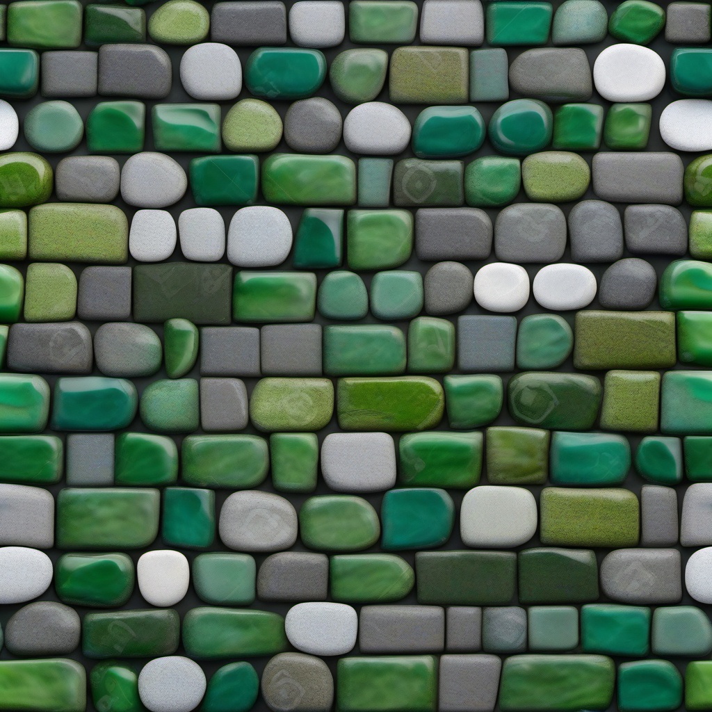 Garden stones in a mosaic pattern with shades of green and gray top view, product photoshoot realistic background, hyper detail, high resolution