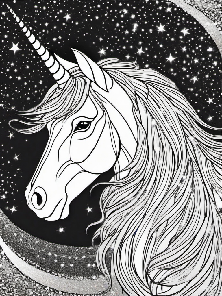 Unicorn with Sparkles Coloring Pages - Shimmering Unicorn Radiating Magic  minimal black outline printable sheet, coloring page