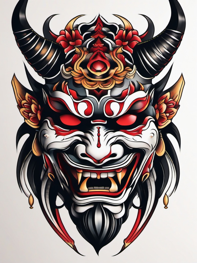 traditional japanese tattoo hannya mask  simple color tattoo,white background,minimal