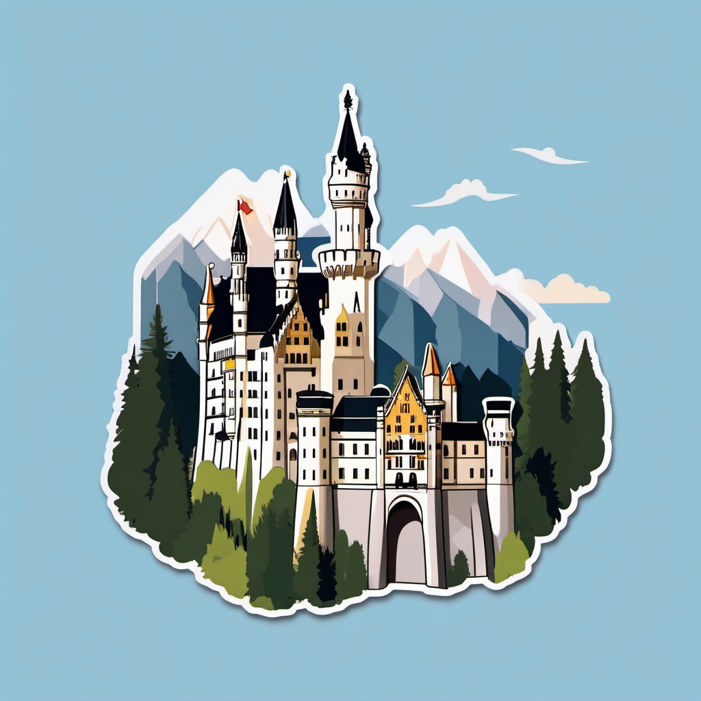 Neuschwanstein Castle sticker- Fairytale-like castle in Bavaria, , sticker vector art, minimalist design