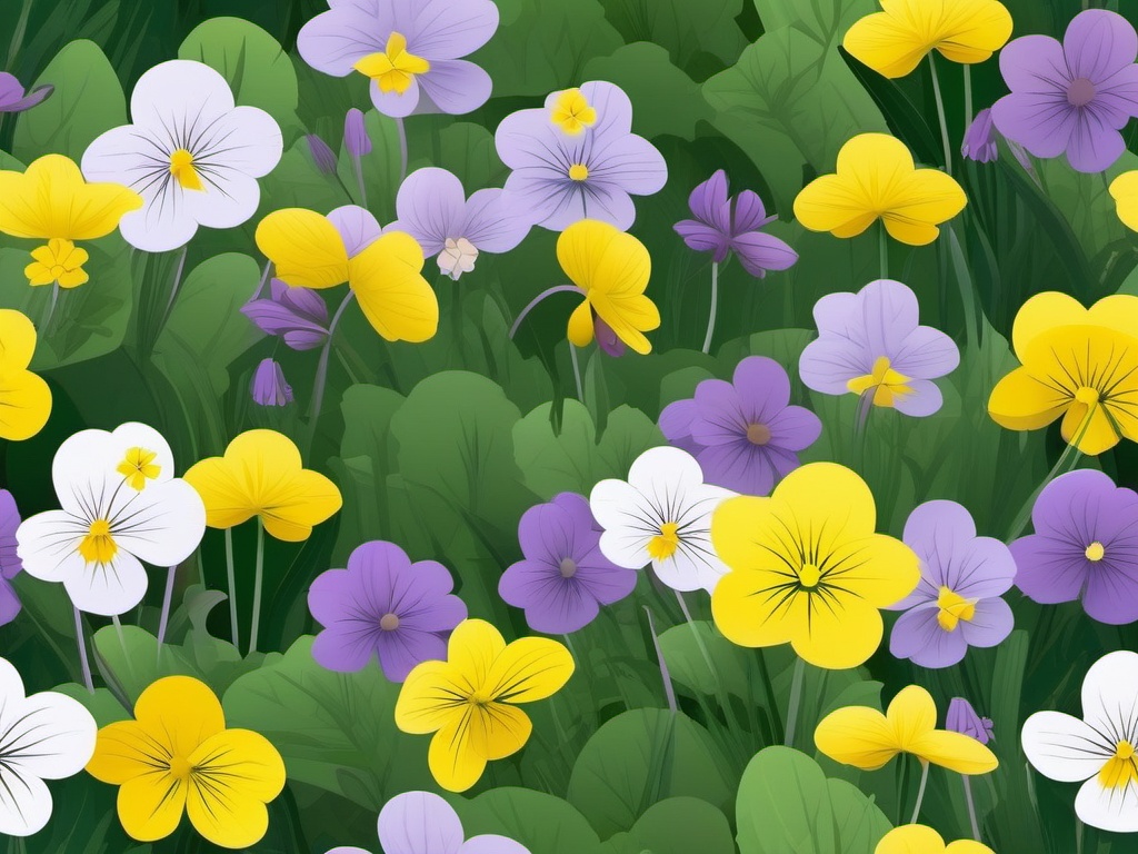 Alpine Small Yellow Violet Clip Art - Small yellow violets in alpine meadows,  color vector clipart, minimal style