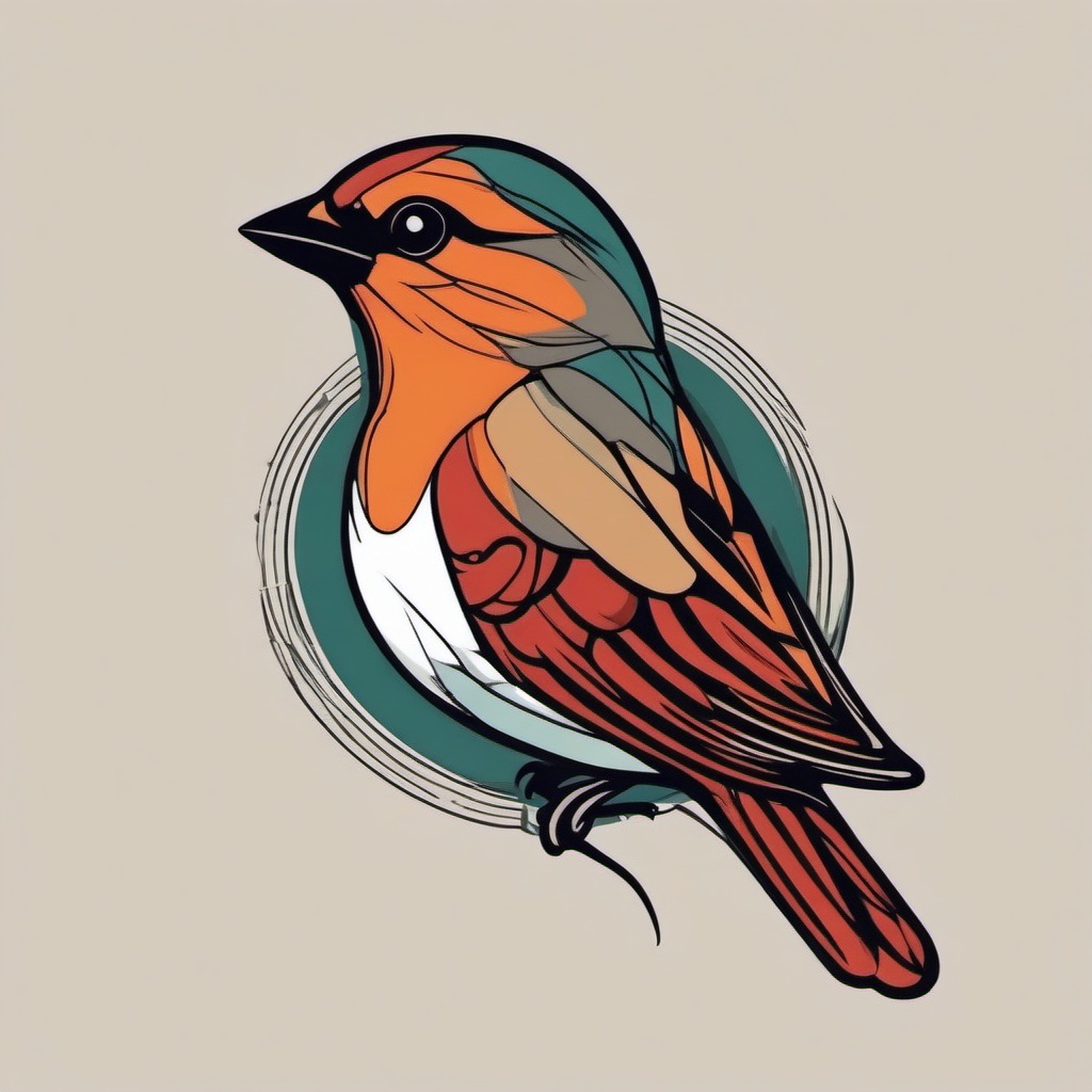 lucky sparrow tattoo  minimalist color tattoo, vector
