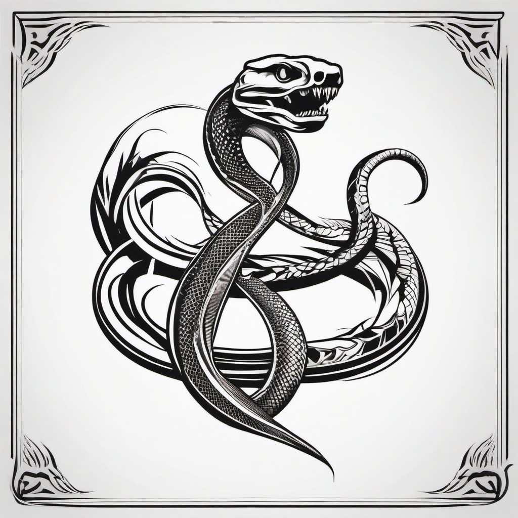 Snake Skeleton Tattoo - Tattoo featuring the skeleton of a snake.  simple vector tattoo,minimalist,white background