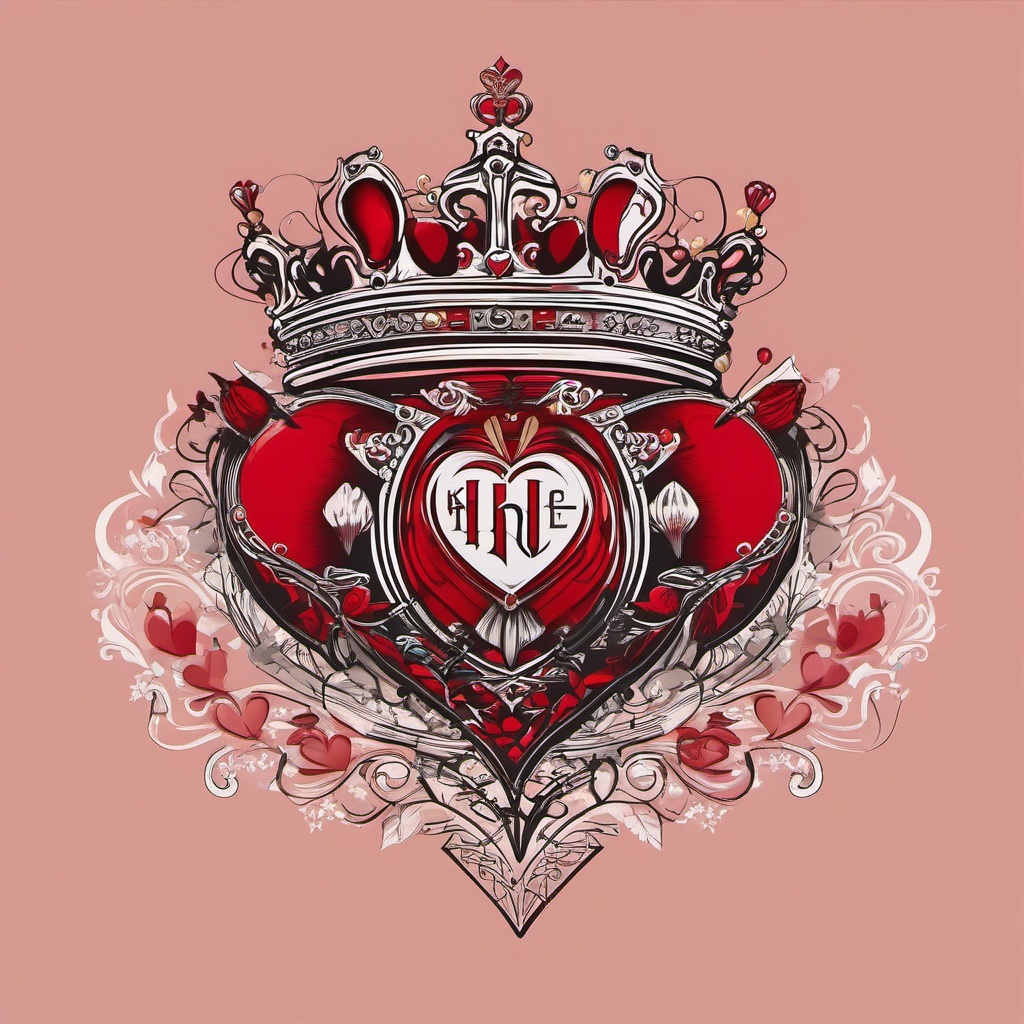 King Queen Hearts Tattoo - Let love rule with heart-themed ink.  minimalist color tattoo, vector
