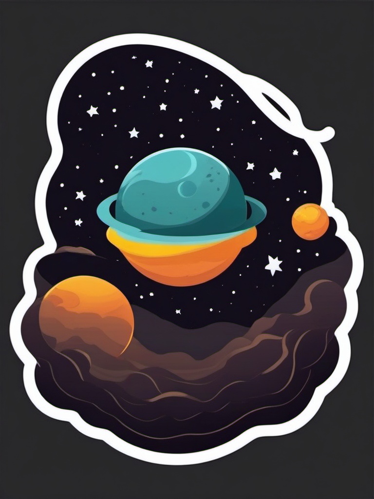 Pluto Sticker - Dwarf planet Pluto with its moon Charon, ,vector color sticker art,minimal