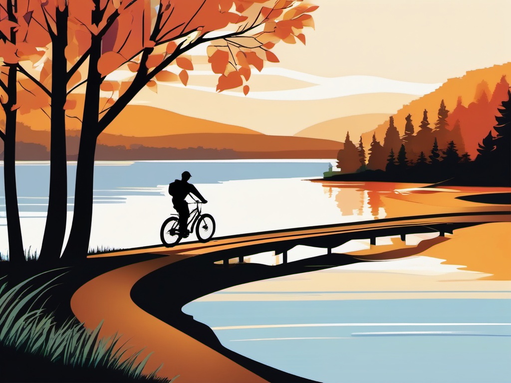 Bike Ride by the Lake clipart - Biking along a scenic lakeside path., ,vector color clipart,minimal