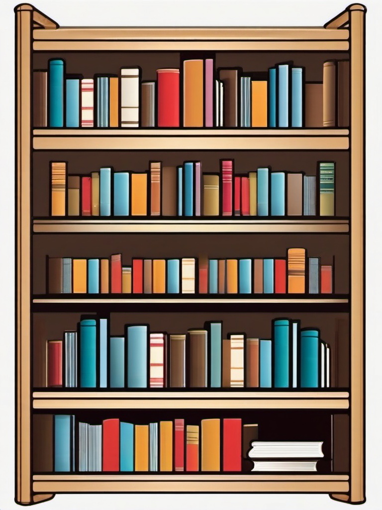 Bookshelf Sticker - Shelf filled with books, ,vector color sticker art,minimal