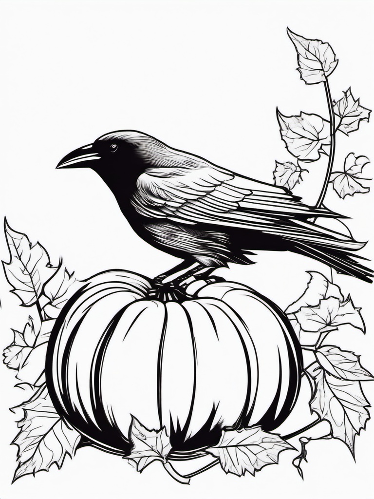 Pumpkin with Crow Coloring Pages - Crow Perched on a Pumpkin  minimal black outline printable sheet, coloring page