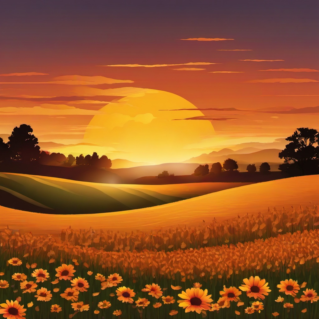 September clipart - September sunset over a field  