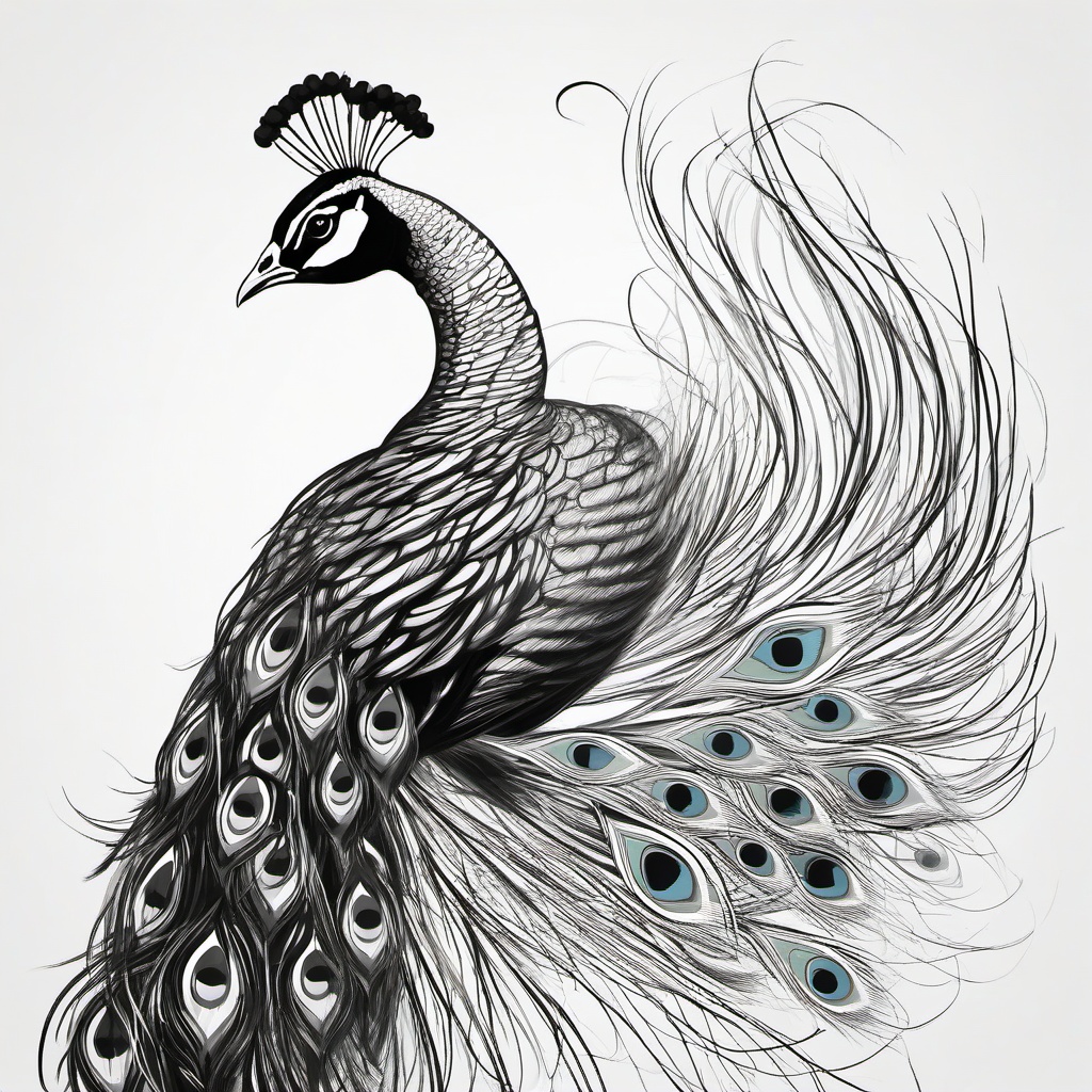 sketch of a peacock  minimal rough sketch scribbles,doodles,black and white