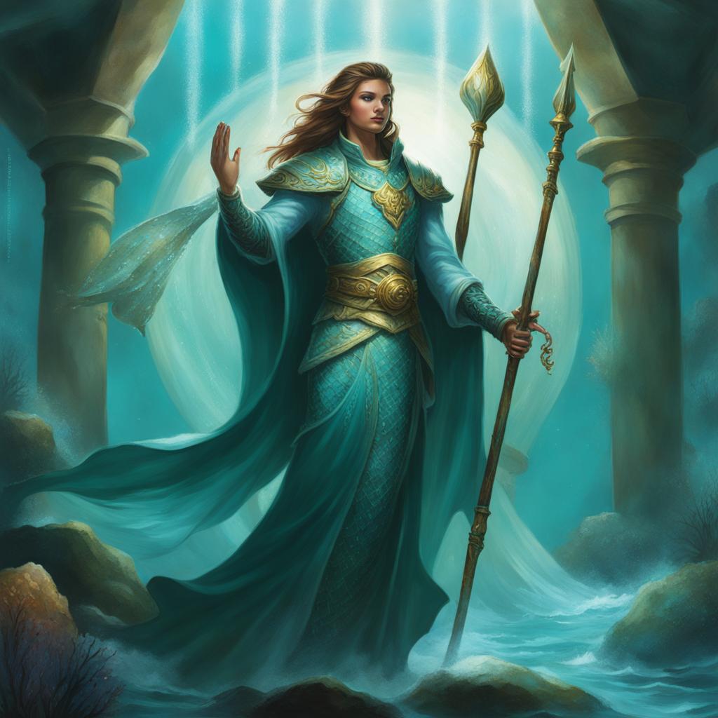 merfolk cleric of the deep - illustrate a merfolk cleric of the deep, their prayers invoking the power of oceanic deities. 