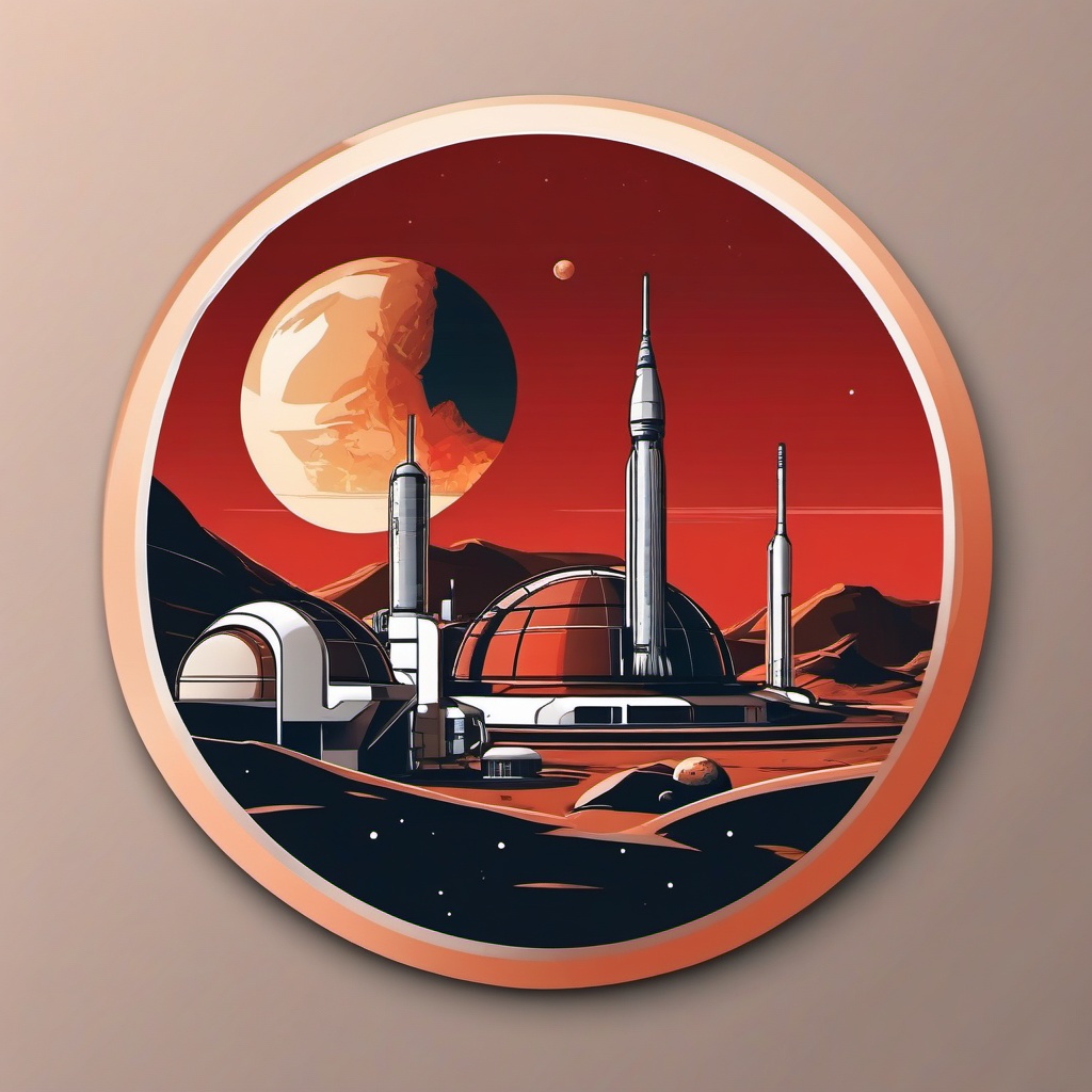 Mars Base One sticker- Futuristic space settlement on the red planet, , sticker vector art, minimalist design