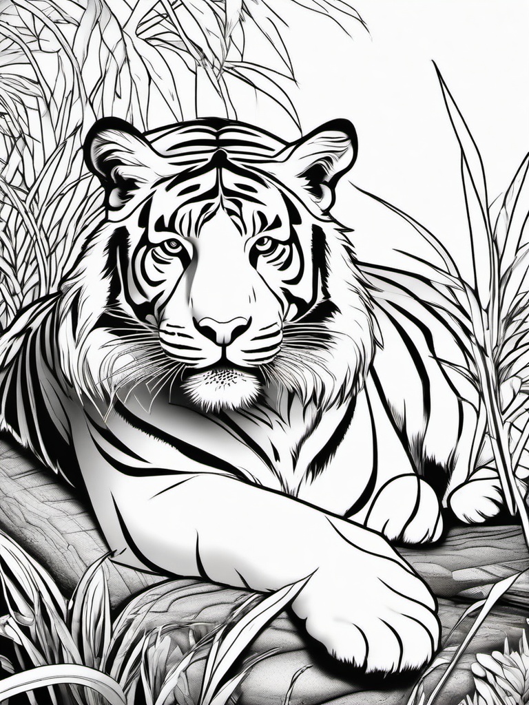 Tiger Coloring Pages - Tiger lounging with a calm expression  simple coloring pages