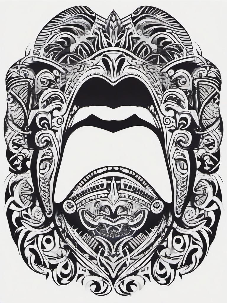 maori mouth tattoo  simple color tattoo,minimalist,white background