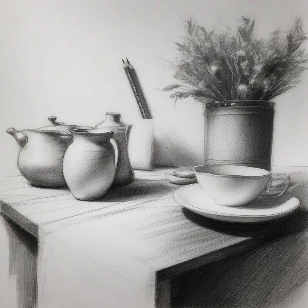 pencil drawing of still life  minimal rough sketch scribbles,doodles,black and white