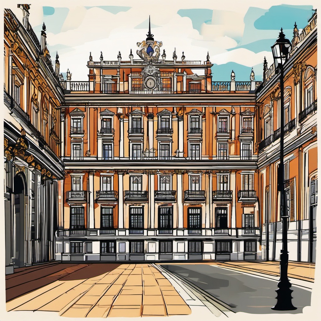 Madrid clipart - Royal Palace of Madrid and Plaza Mayor,  color vector clipart