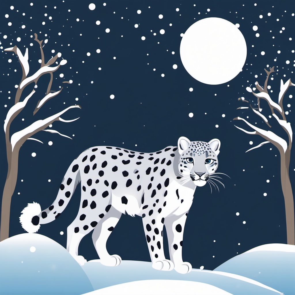 Cute Snow Leopard in a Snowy Wonderland  clipart, simple