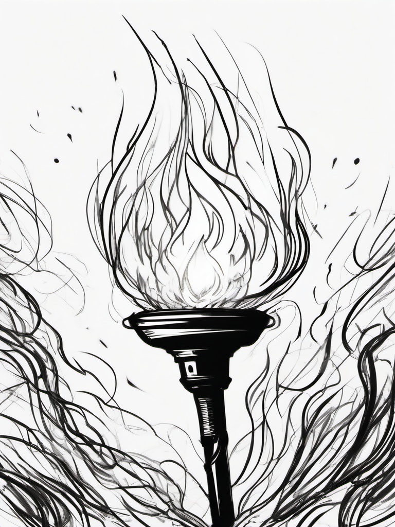 drawing of a torch with fire  minimal rough sketch scribbles,doodles,black and white