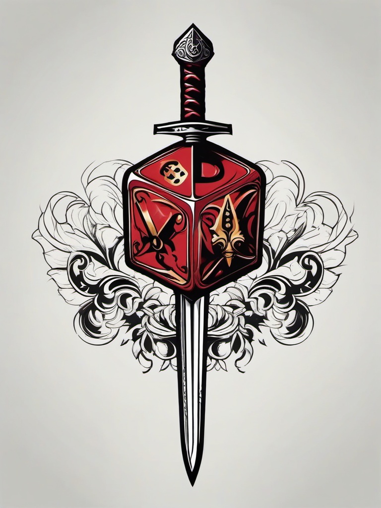 dnd dice sword tattoo  simple vector color tattoo