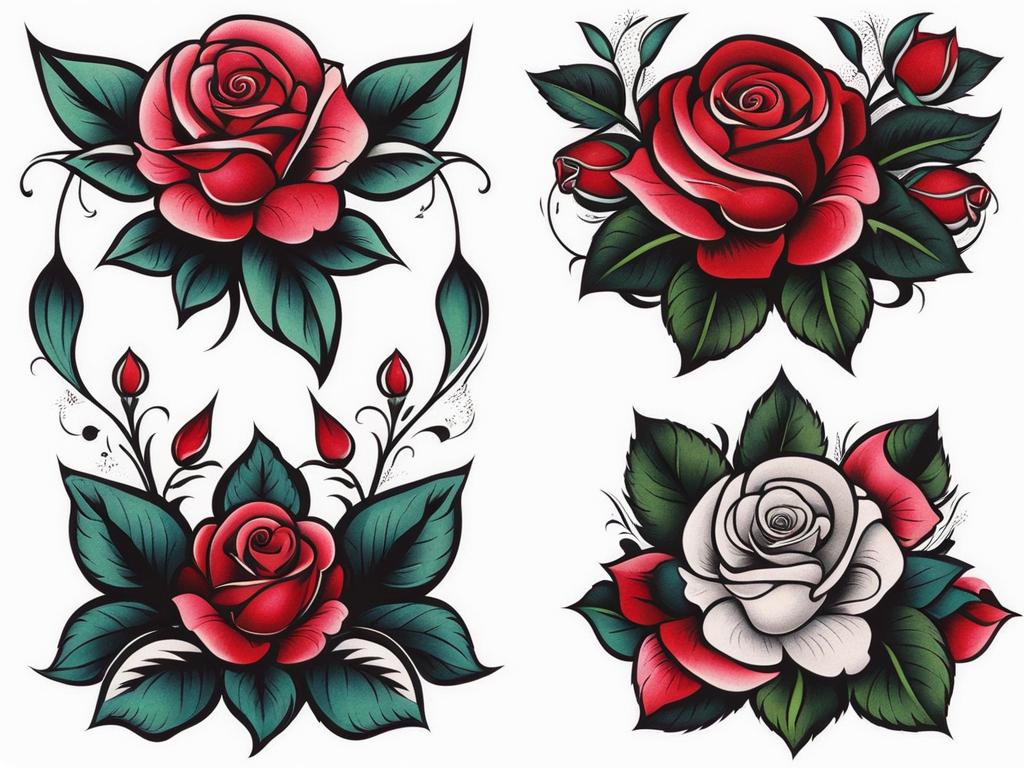 American traditional rose, Classic and timeless tattoos featuring traditional rose designs. ,colorful, tattoo pattern, clean white background