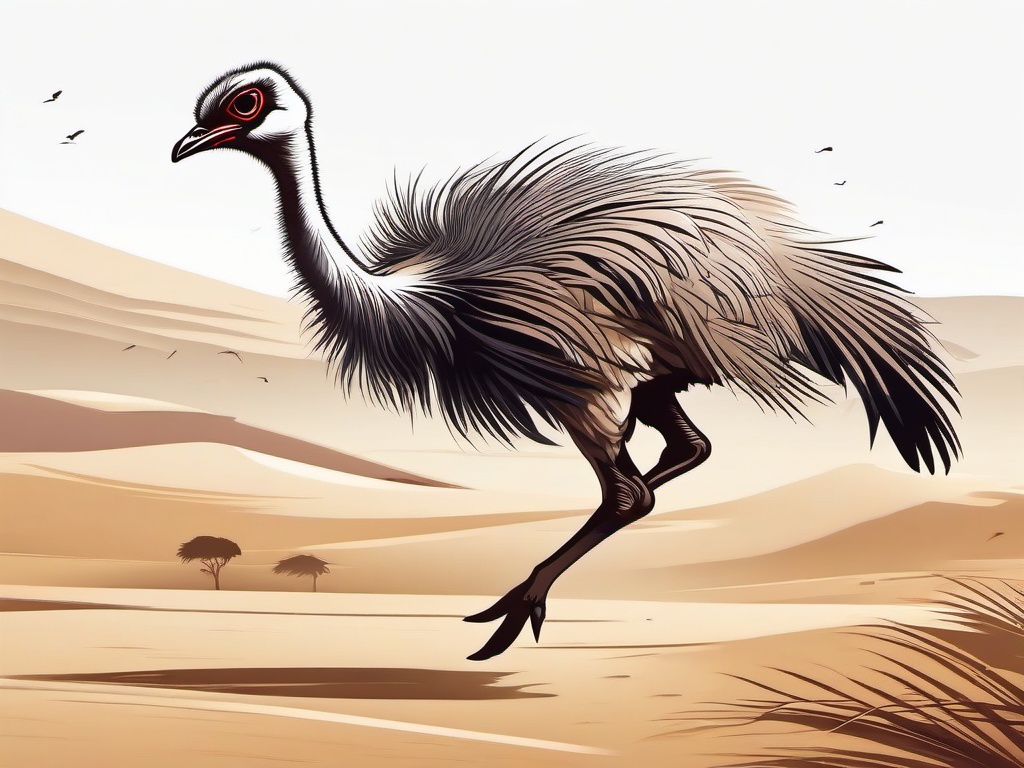 Ostrich Tattoo - Ostrich running at full speed across the savannah  few color tattoo design, simple line art, design clean white background