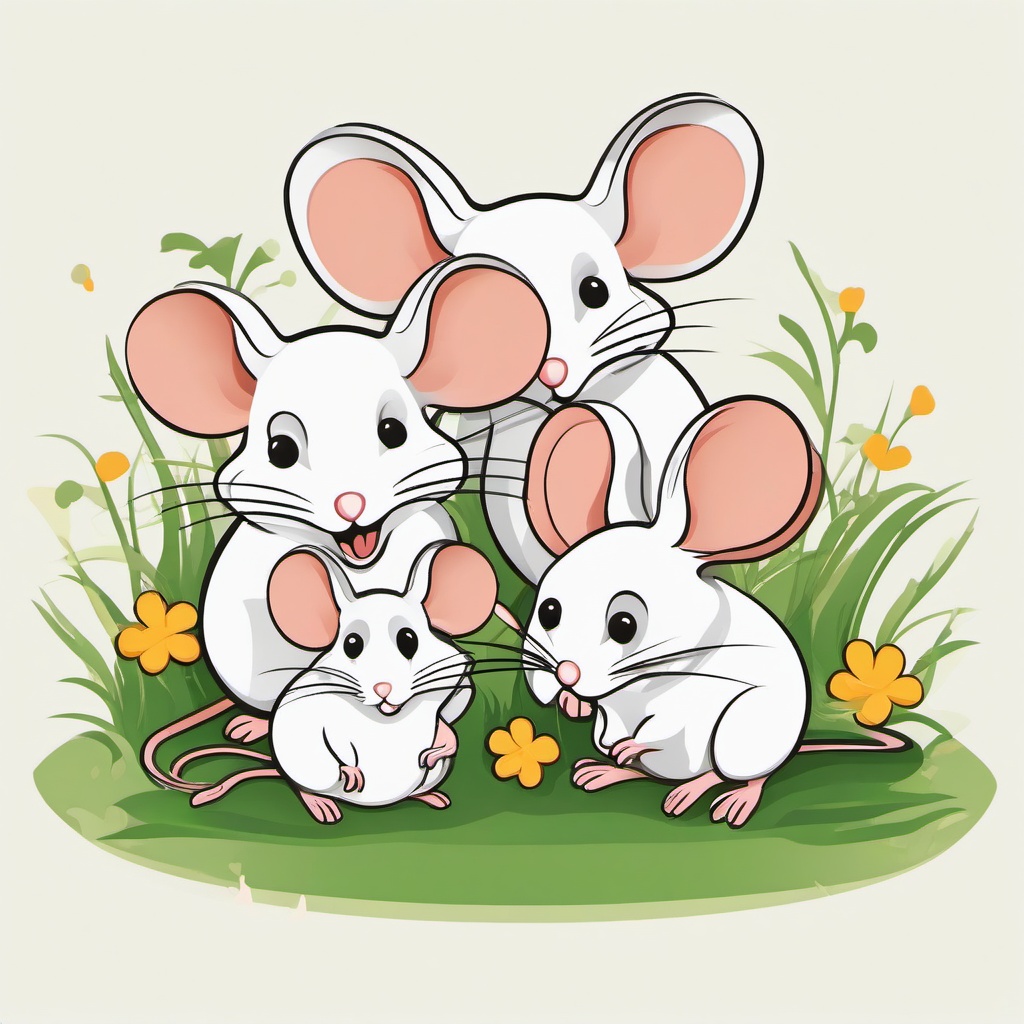 Mice clipart - mouse family playing together in the grass  color,minimalist,vector clipart