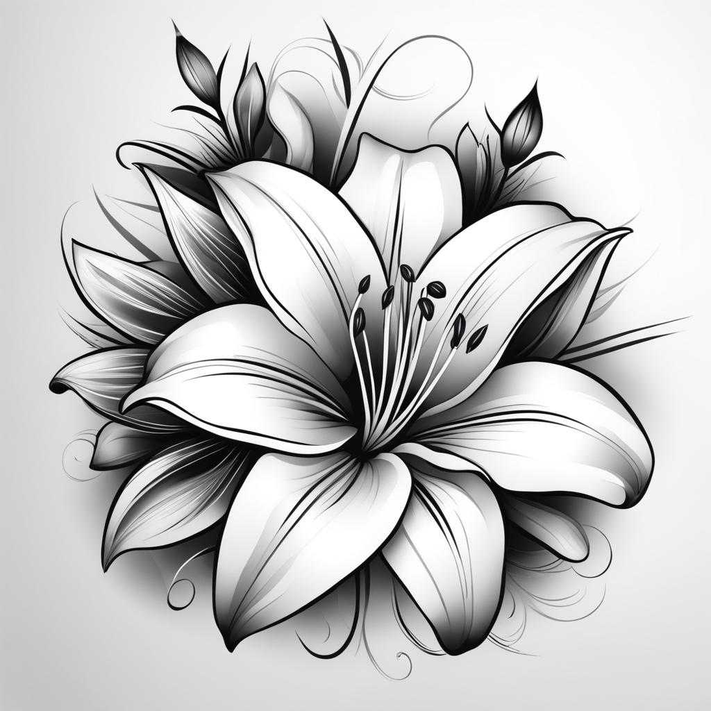 lily tattoo black and white design 