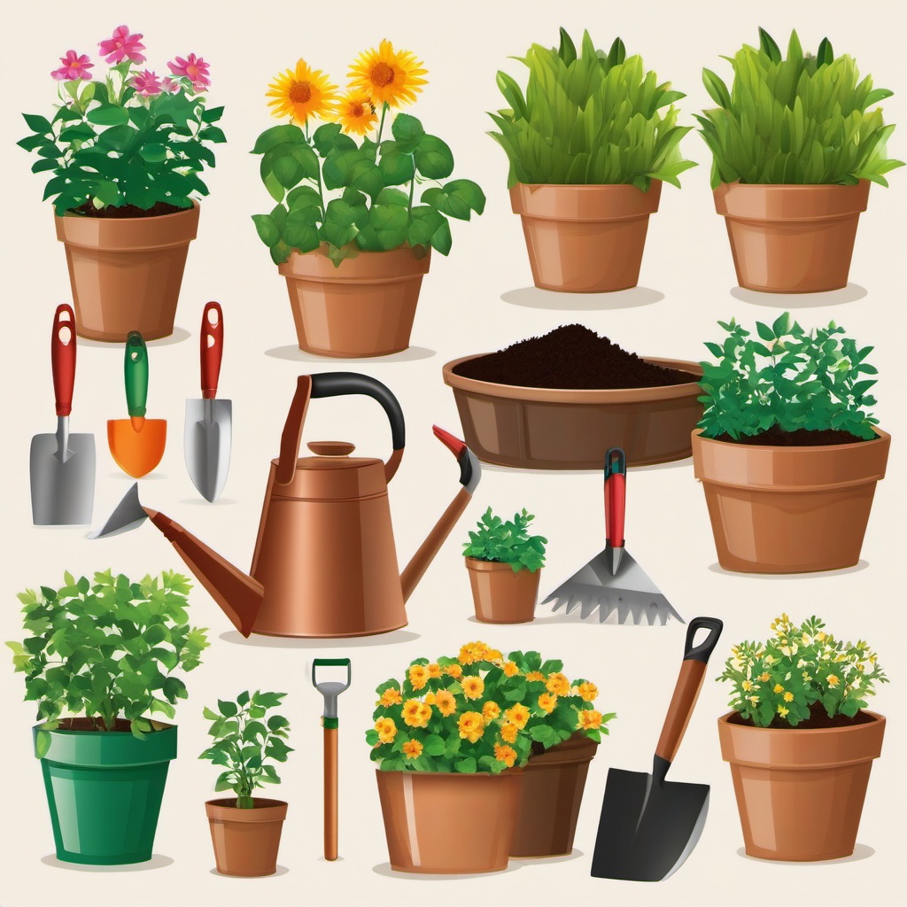 Garden clipart - garden tools and potting soil  clipart