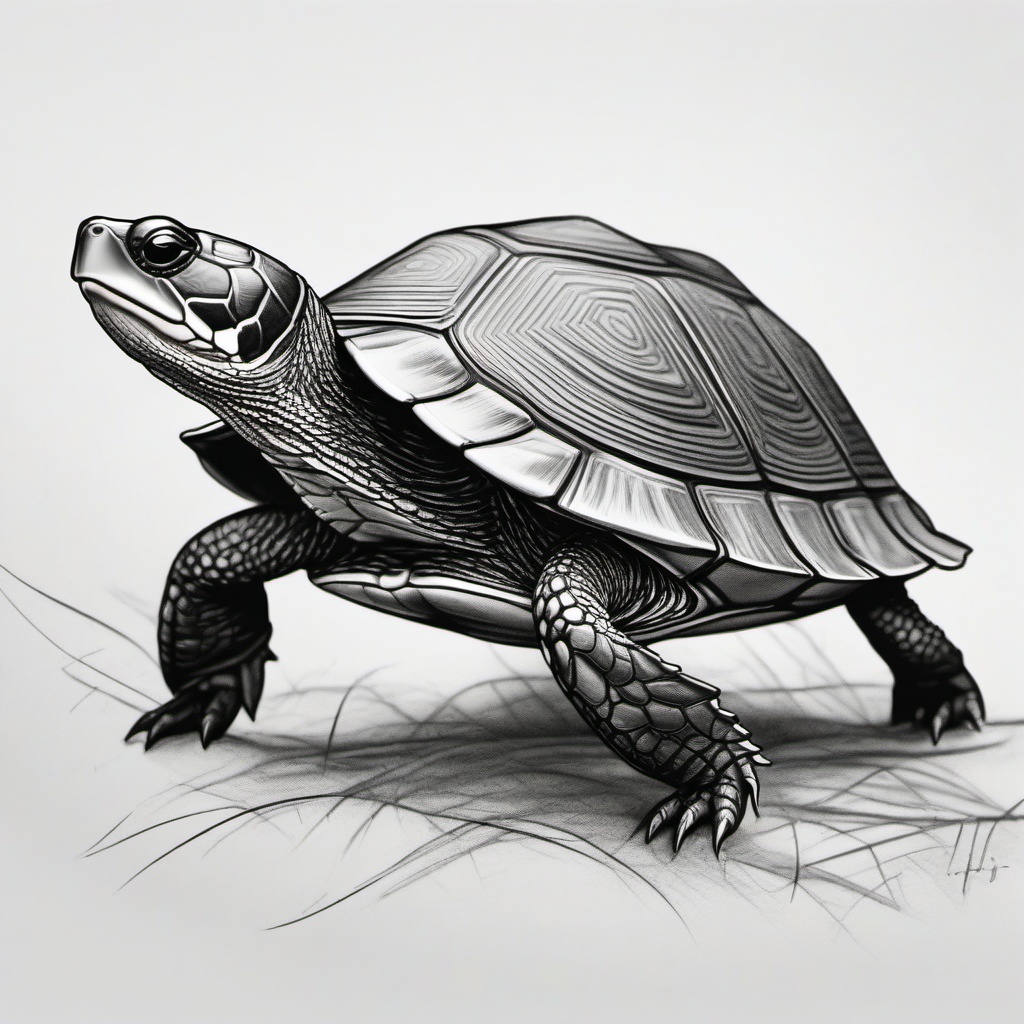 drawing of a wood turtle  minimal rough sketch scribbles,doodles,black and white