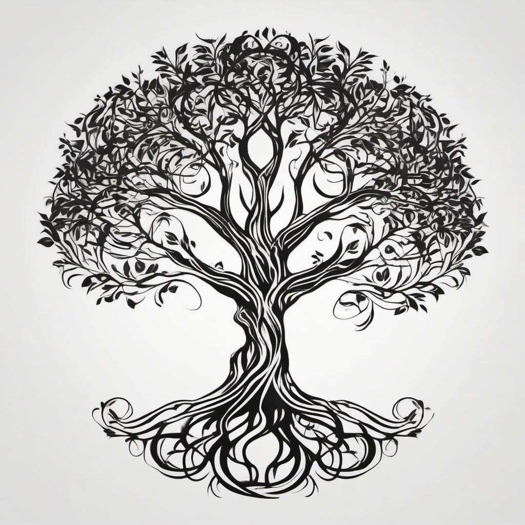 Tree of Life - Symbolize growth, strength, and interconnectedness with a depression tattoo featuring a tree of life.  outline color tattoo,minimal,white background