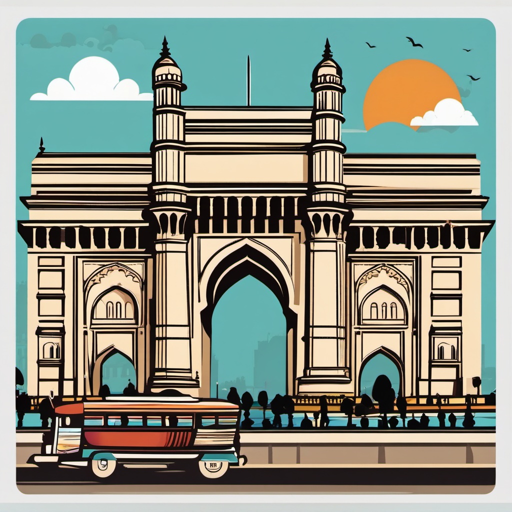 Mumbai clipart - Gateway of India and Taj Mahal Palace,  color vector clipart