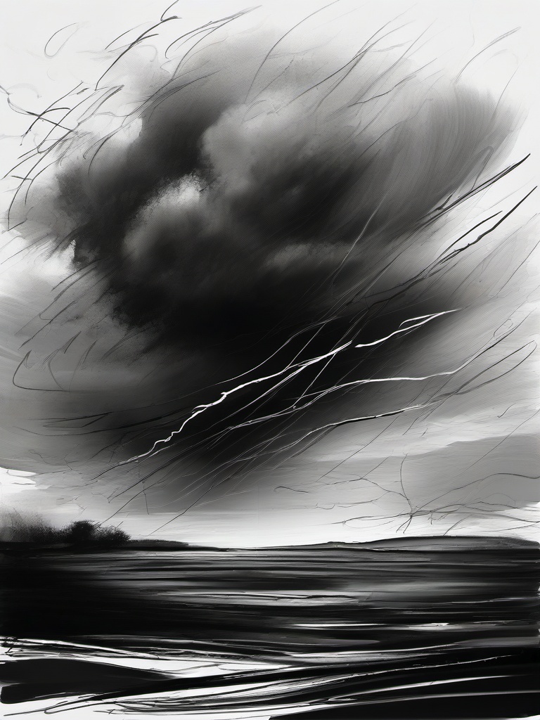 drawing of depression shown as a storm overhead  minimal rough sketch scribbles,doodles,black and white