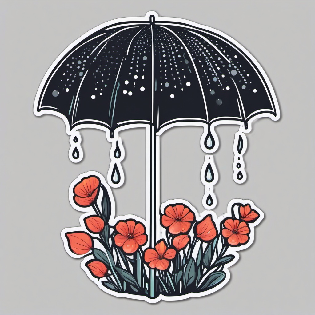 Rainy garden sticker- Droplets on petals, , sticker vector art, minimalist design