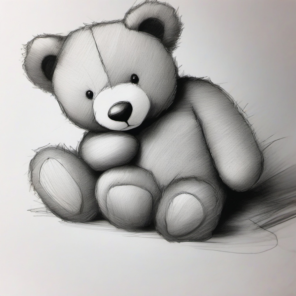 drawing of a teddy bear sleeping  minimal rough sketch scribbles,doodles,black and white