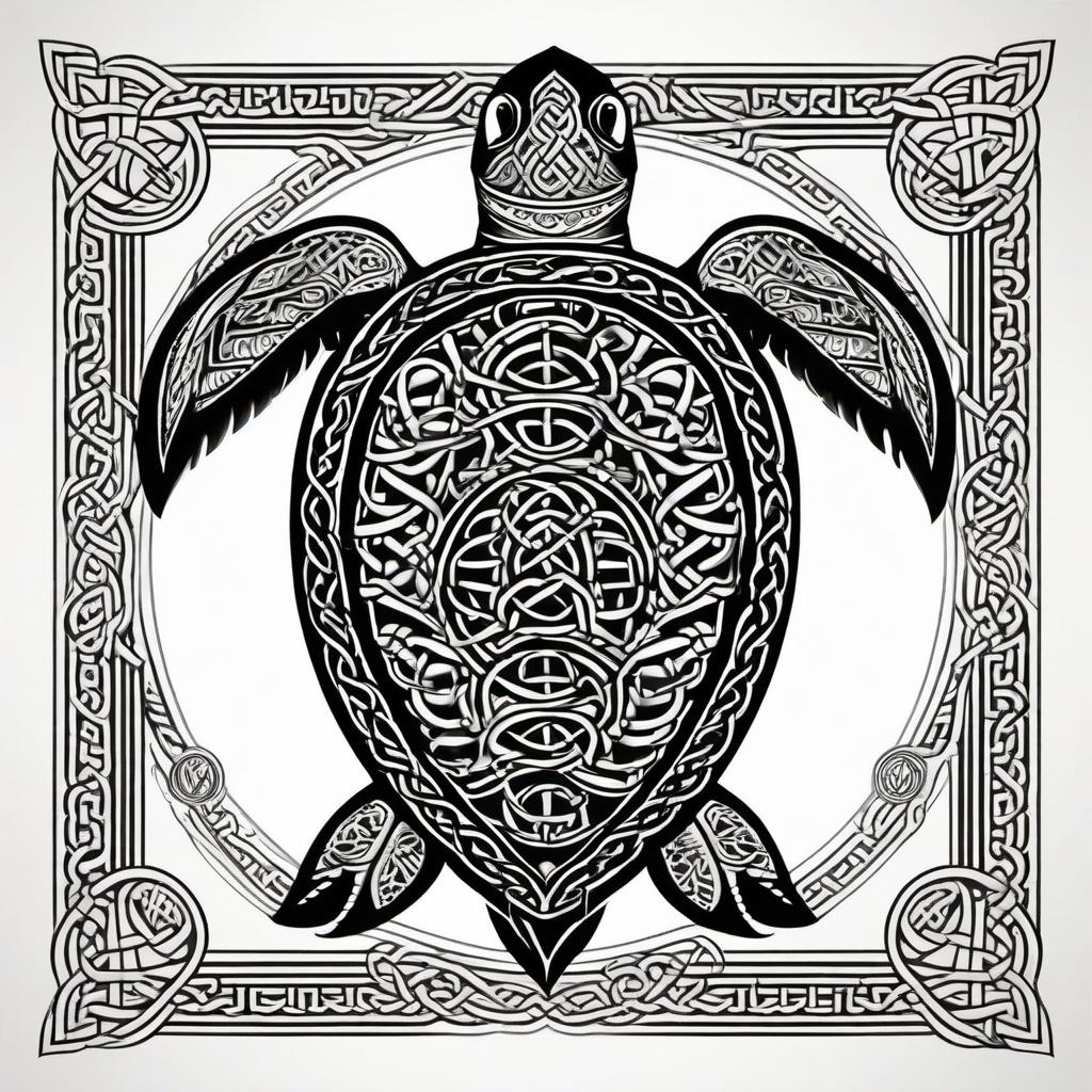 Celtic Sea Turtle Tattoo - Incorporate intricate knots and patterns in a sea turtle tattoo, exploring Celtic artistry and adding a touch of symbolism.  simple color tattoo,minimal vector art,white background