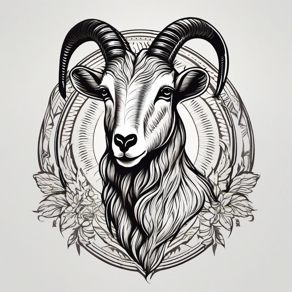 Tattoo of Goat - A generic tattoo featuring the image of a goat.  simple color tattoo design,white background