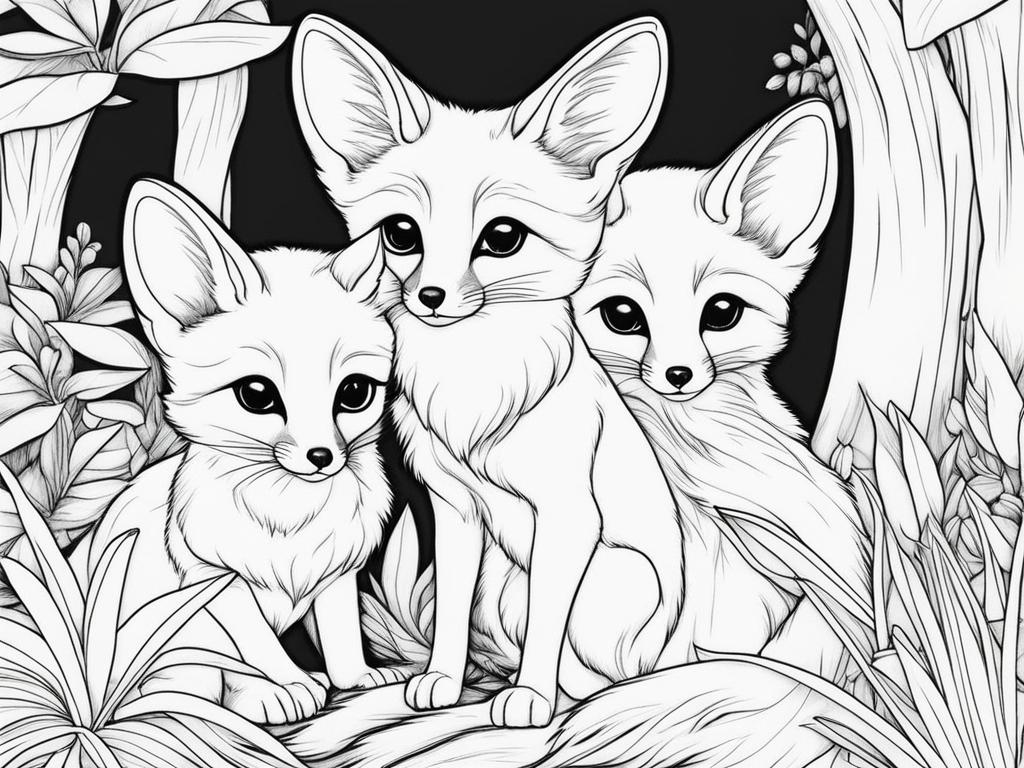 fennec foxes cute animals coloring page 