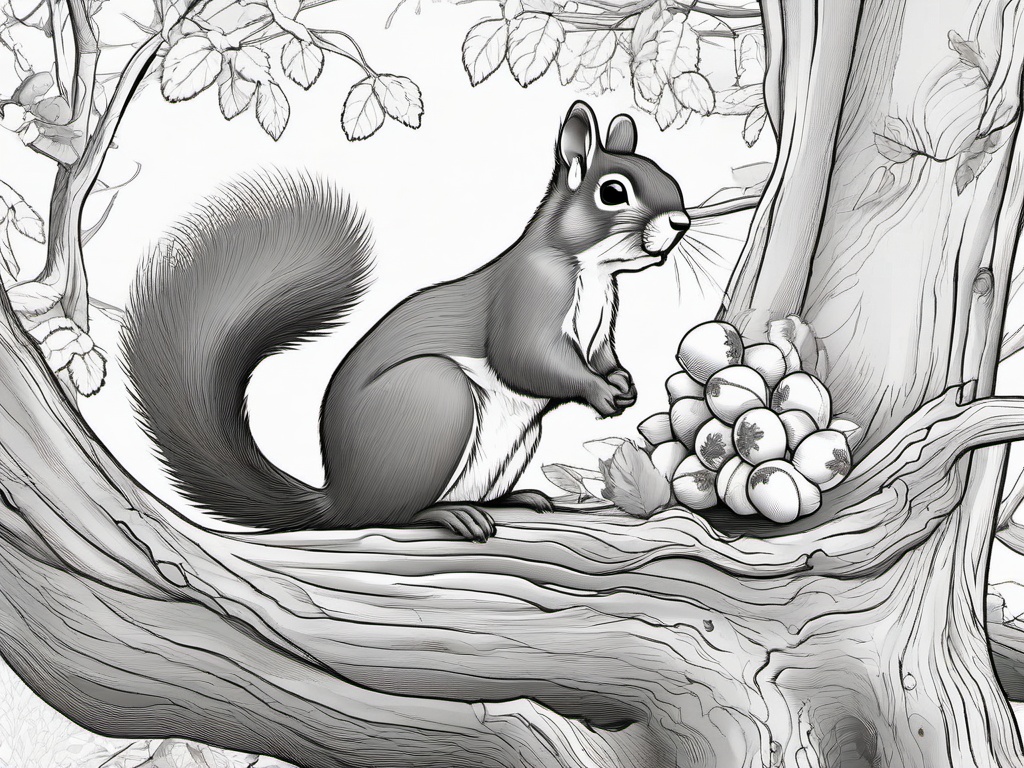 Squirrel cartoon - Squirrel gathering acorns in a tree  