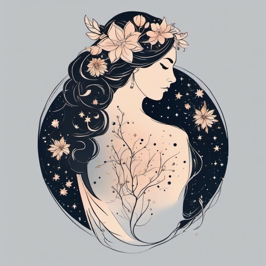 floral virgo constellation tattoo  simple vector color tattoo