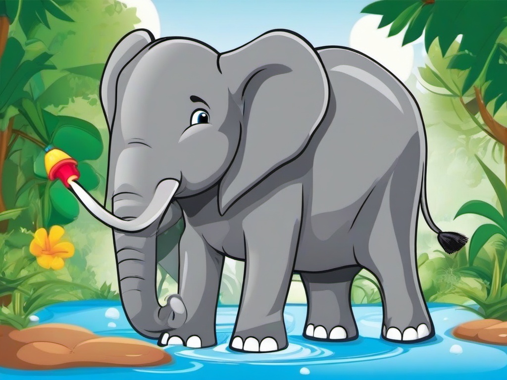 Elephant Cartoon - Cartoon of elephant spraying water  