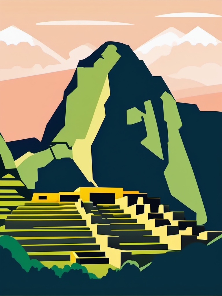 Machu Picchu sticker- Incan citadel nestled in the Andes, , sticker vector art, minimalist design