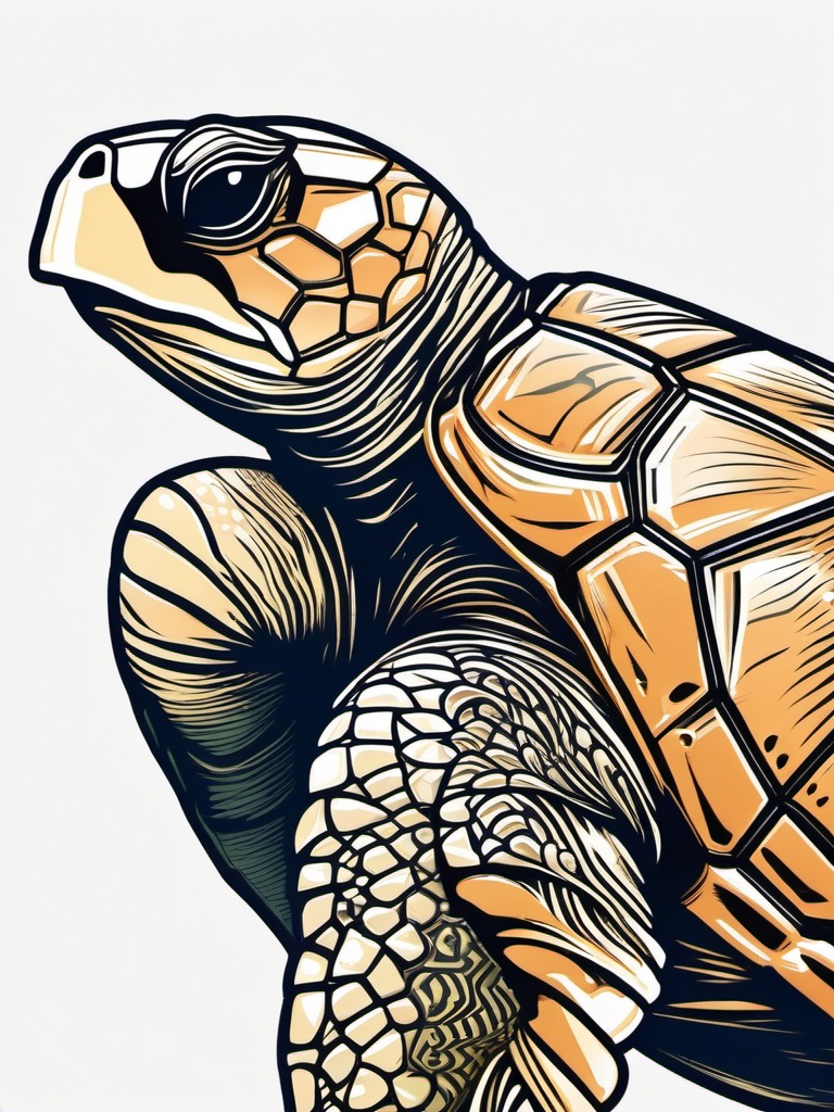 Close-Up Loggerhead Sea Turtle Clip Art - A close-up of a loggerhead sea turtle's intricate details,  color vector clipart, minimal style