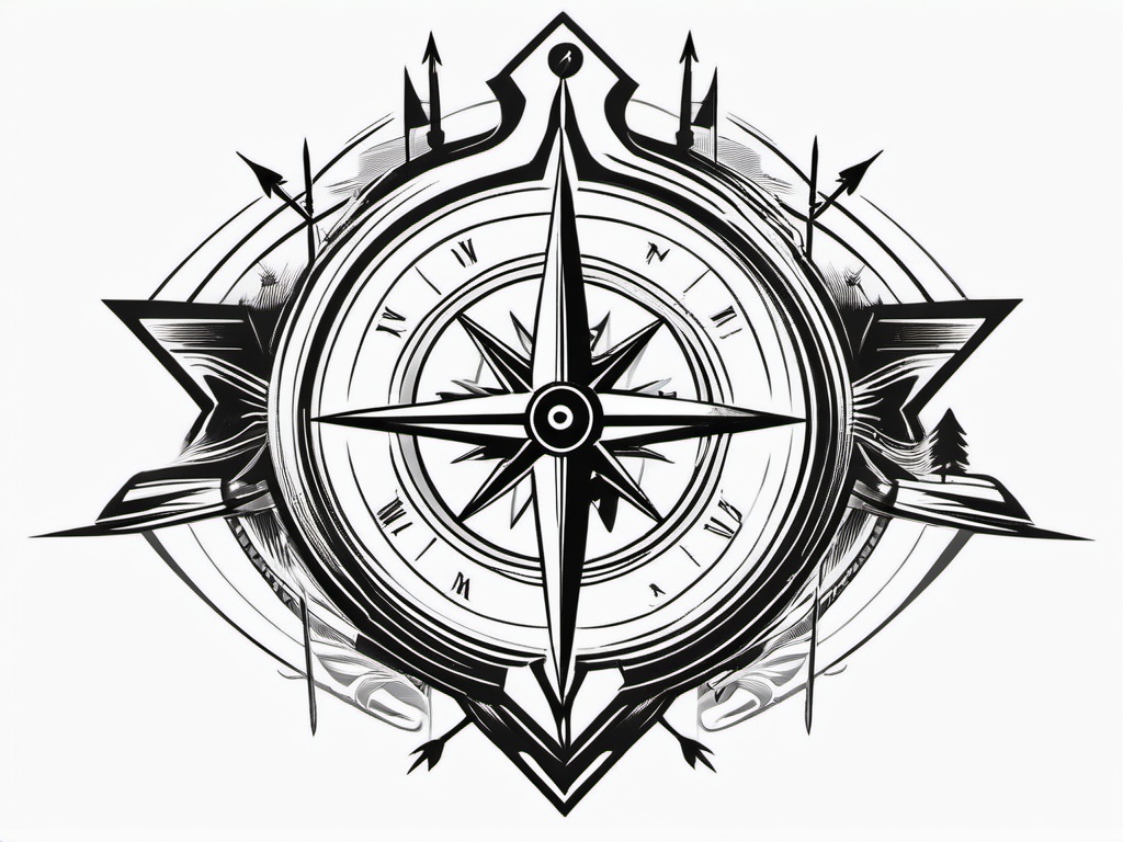 Arrow with Compass Tattoo - Arrow incorporated with a compass.  simple vector tattoo,minimalist,white background