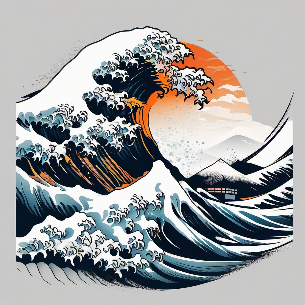 The Great Wave Tattoo - Capture the iconic and powerful imagery of the great wave in your tattoo.  simple vector color tattoo,minimal,white background