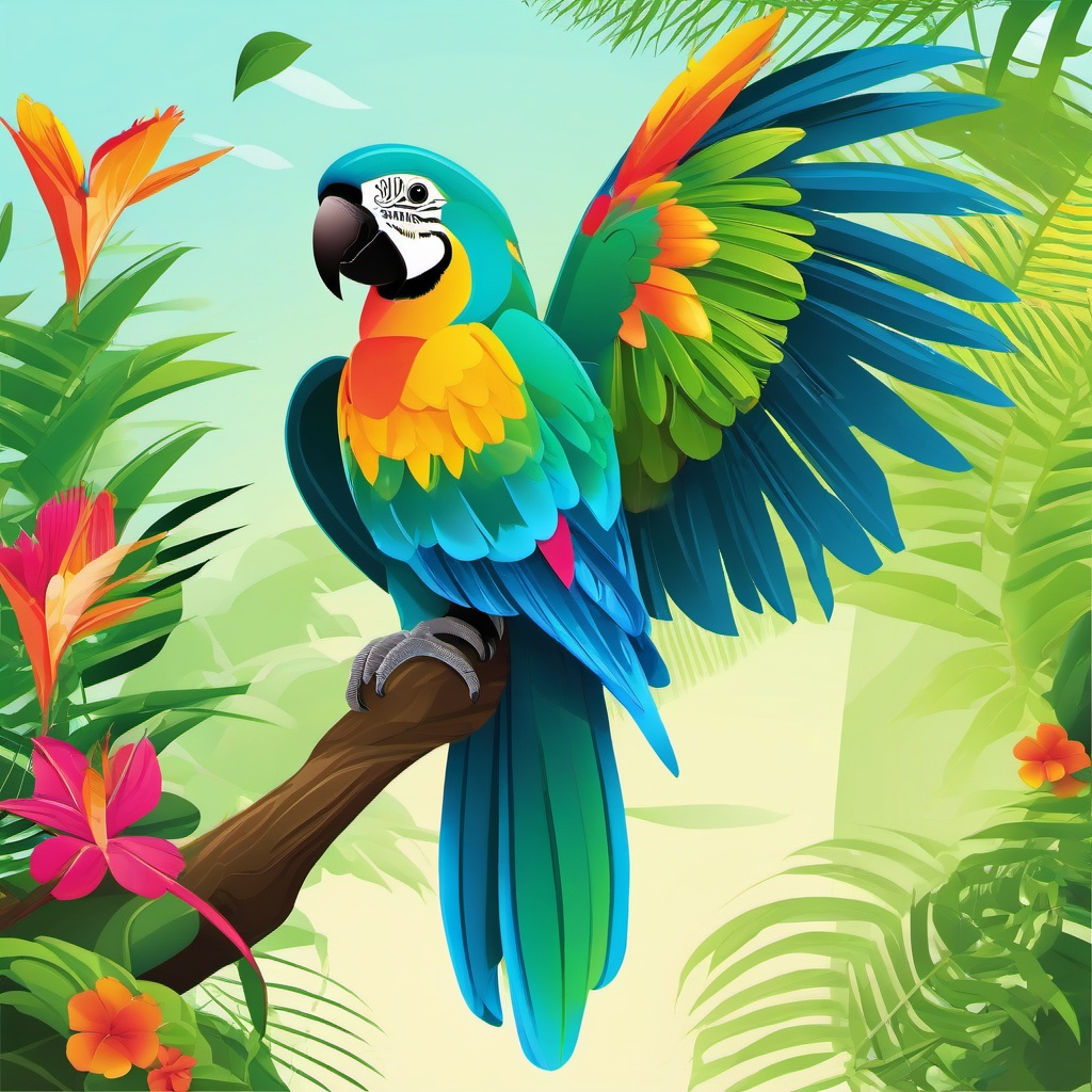 Parrot clipart - Vibrant tropical bird gliding through the rainforest, ,color clipart vector style